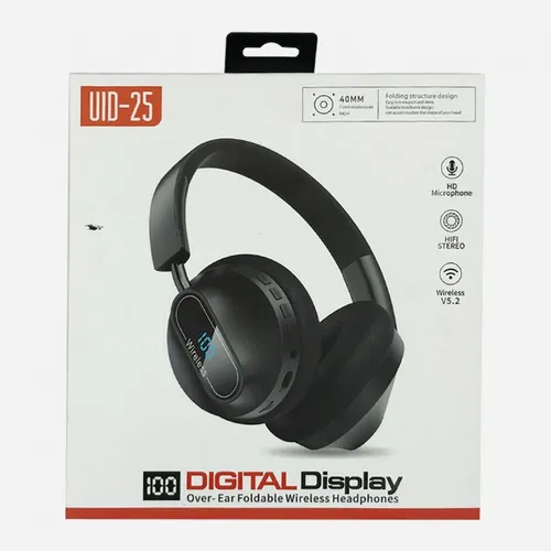 UID-25 Digital Display Over-Ear Foldable Wireless Headphones with HD Mic & Stereo Sound 2 UID25 Wireless Bluetooth Headphones with digital battery display and soft over-ear cushions